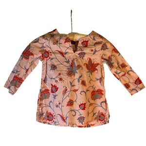 Tea Collection Girls Cotton Tunic Shirt Sz 5 Floral V Neck Long Sleeve Soft Pink